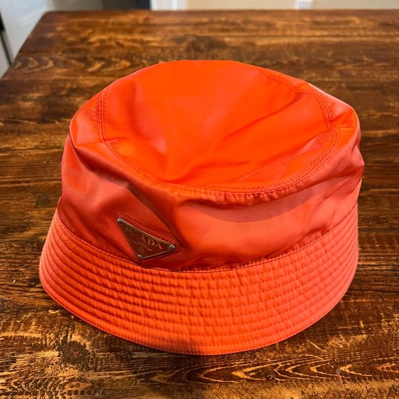 Orange Nylon Prada Bucket Hatt